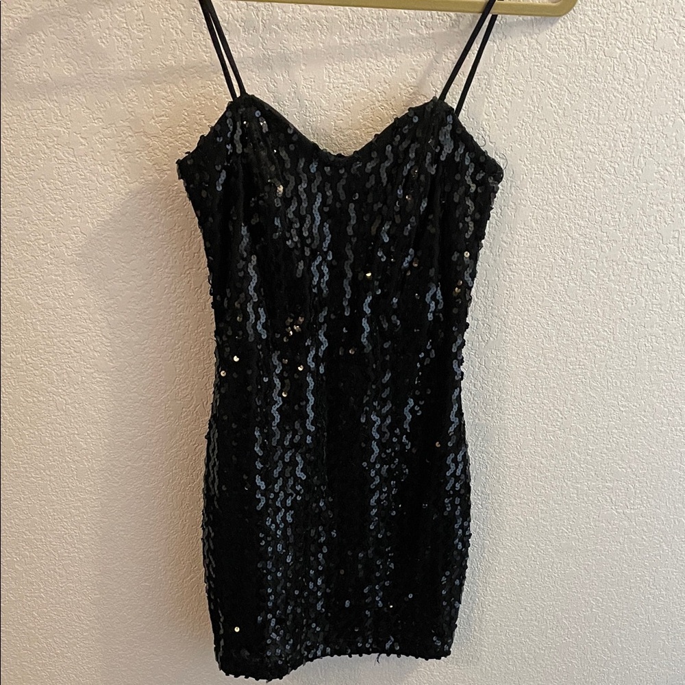 Source Unknown Black Sequin Mini Dress - image 1